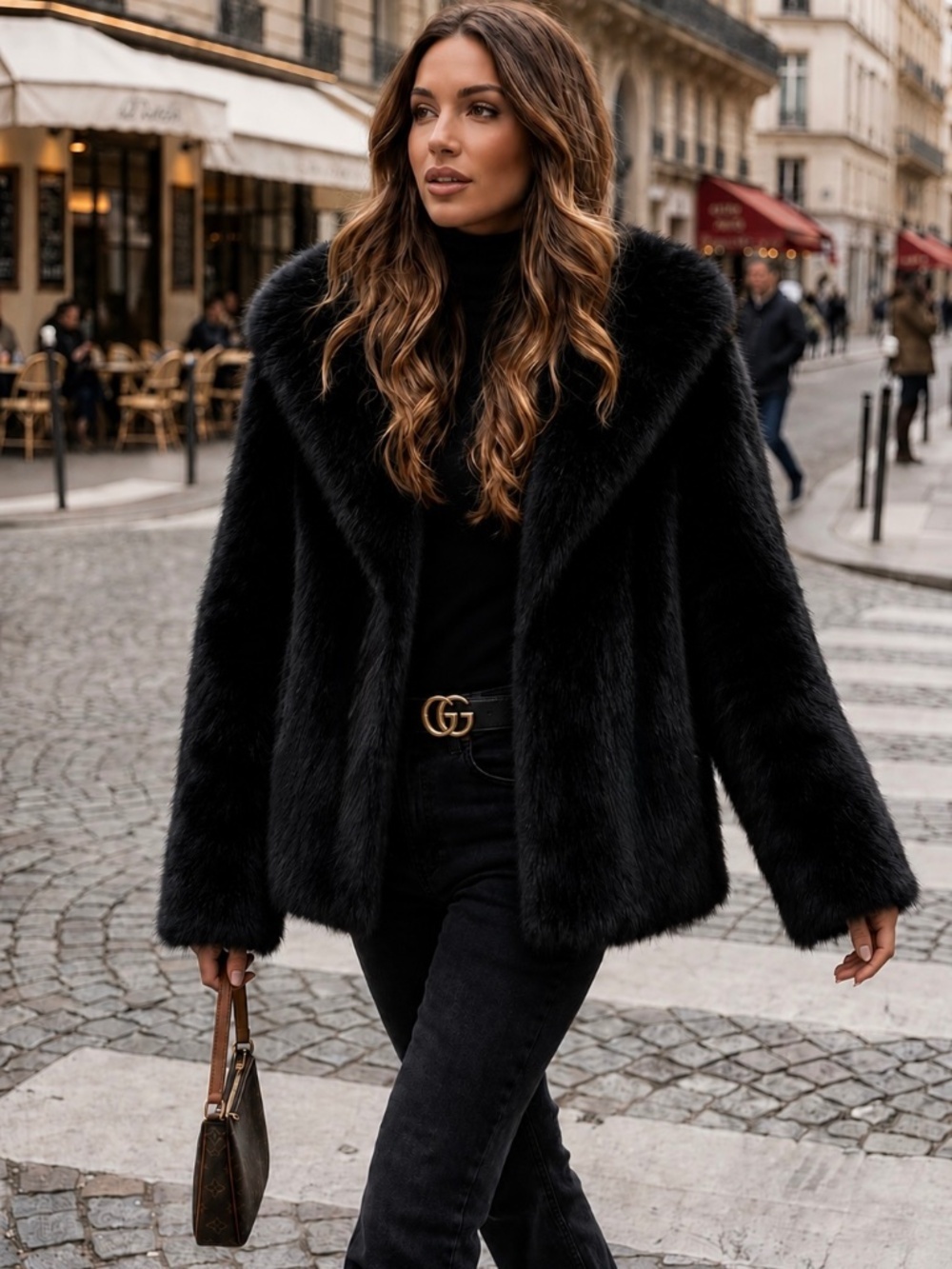 Akira Yeti Sharp Shoulder Faux Fur Coat